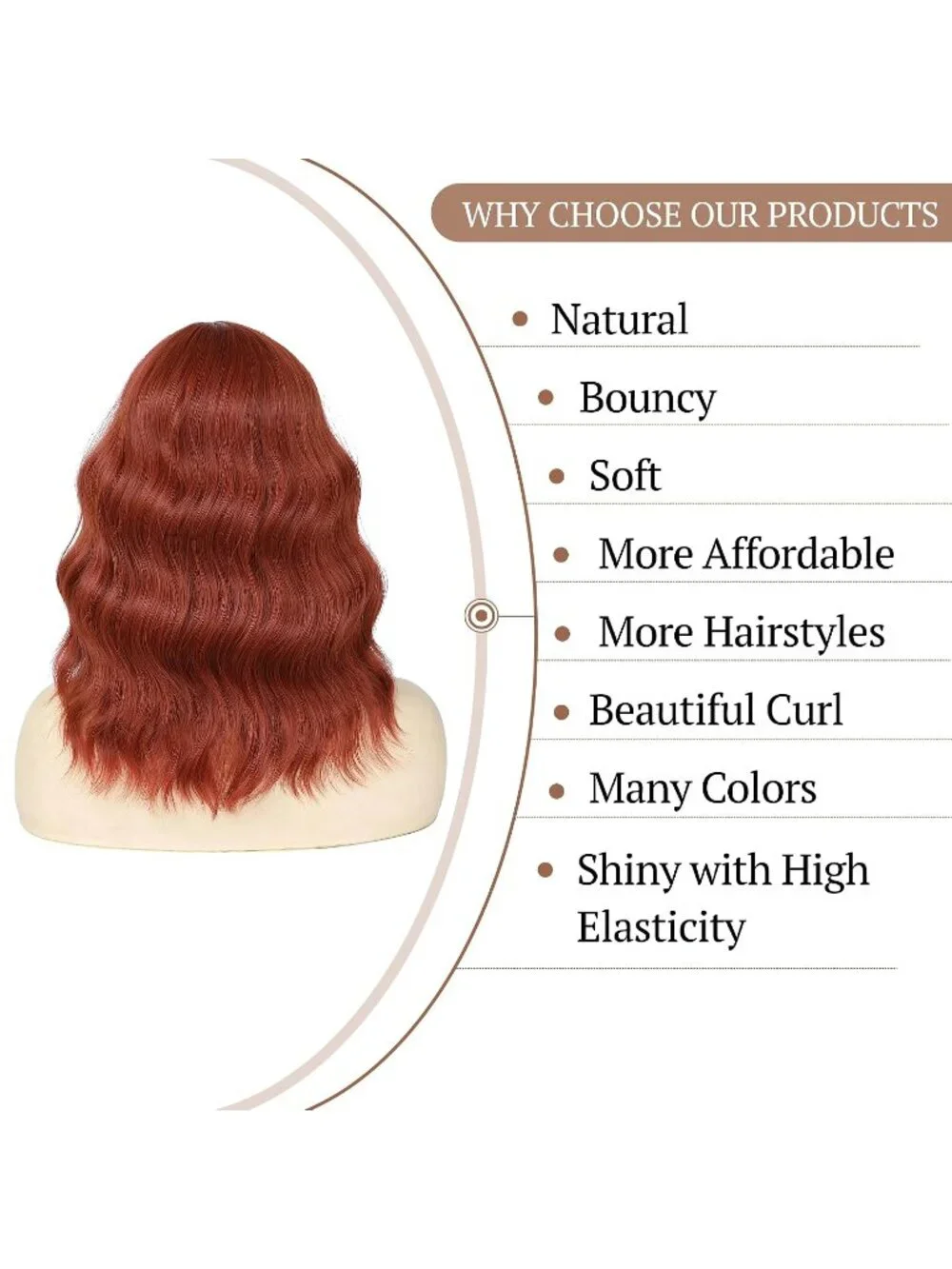 Women's Reddish Brown 14 Inch Heat Resistant Short Wavy Hair Pastel Bob Wig Bang
